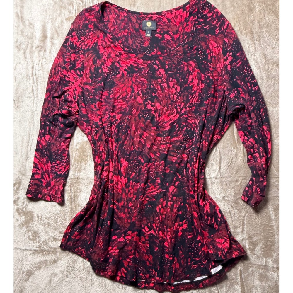 JM Collection Abstract Floral 3/4 Sleeve Scoop Neck Top Large Everyday